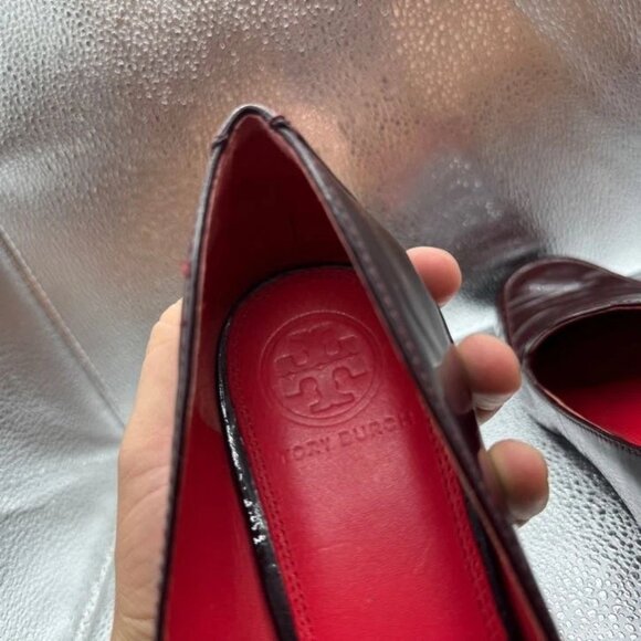 Size 8M - Tory Burch Womens Black Patent Leather Slip On Classic Ballet Loafers - Picture 8 of 10